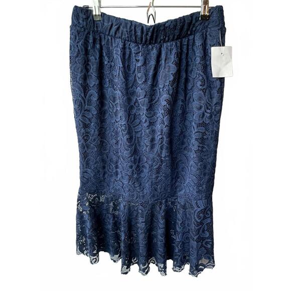 Olivia Blu Dresses & Skirts - Olivia Blu NWT Blue Lace Skirt With Ruffle Hem, Size Large